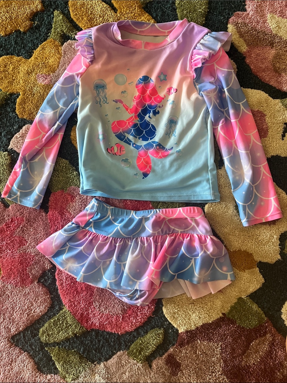 Girls' Pink & Blue Mermaid Rash Guard Swim Set